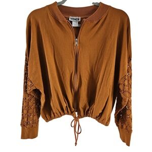 Vintage Cropped Zip Up Jacket Womens Large Cotton Bomber